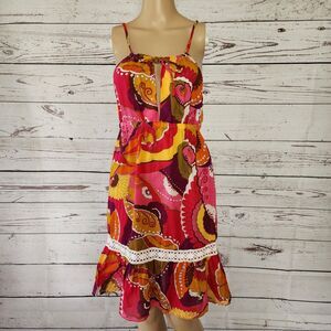 Trina Turk Retro Paisley Sun Dress Multi-color XS - 100% Cotton Made in USA